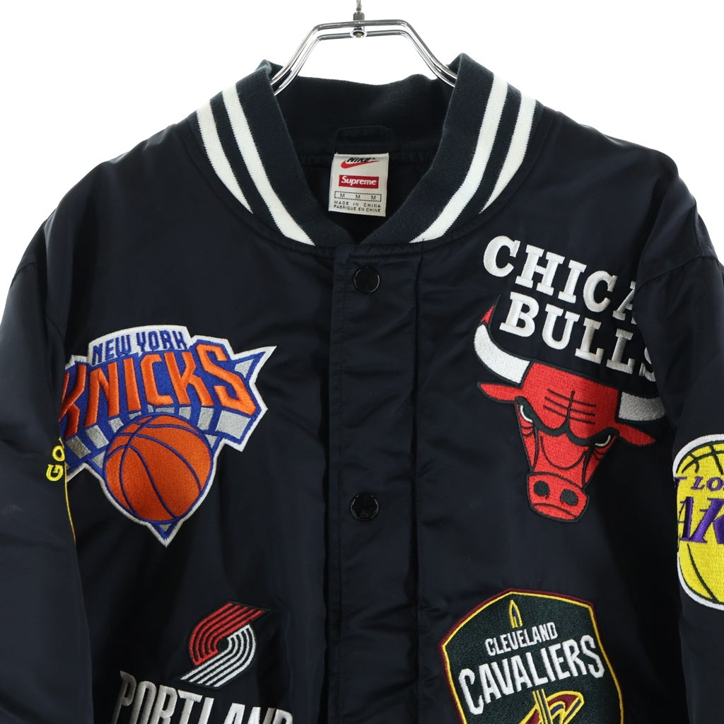 SUPREME(シュプリーム) 18SS ×Nike ×NBA Teams Warm-Up Jacket ロゴパッチ付き 中綿ナイロンジャケット スタジャン ブラック