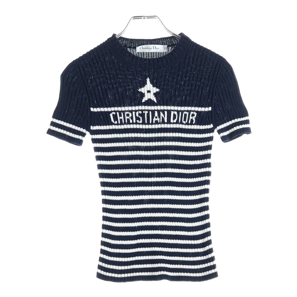 Christian Dior(クリスチャンディオール) DIOR MARINIERE ロゴ編み込み ボーダー半袖ニット レディース ネイビー 254S15AM730