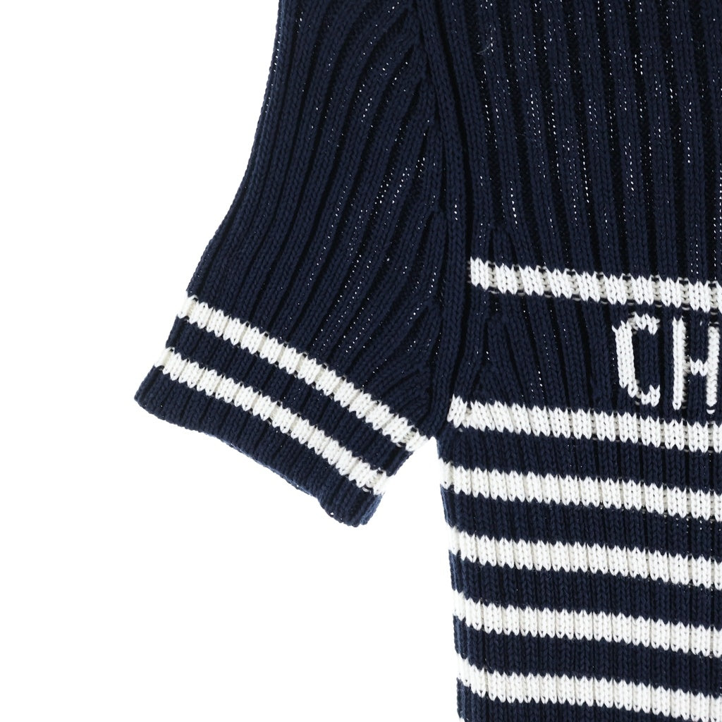 Christian Dior(クリスチャンディオール) DIOR MARINIERE ロゴ編み込み ボーダー半袖ニット レディース ネイビー 254S15AM730