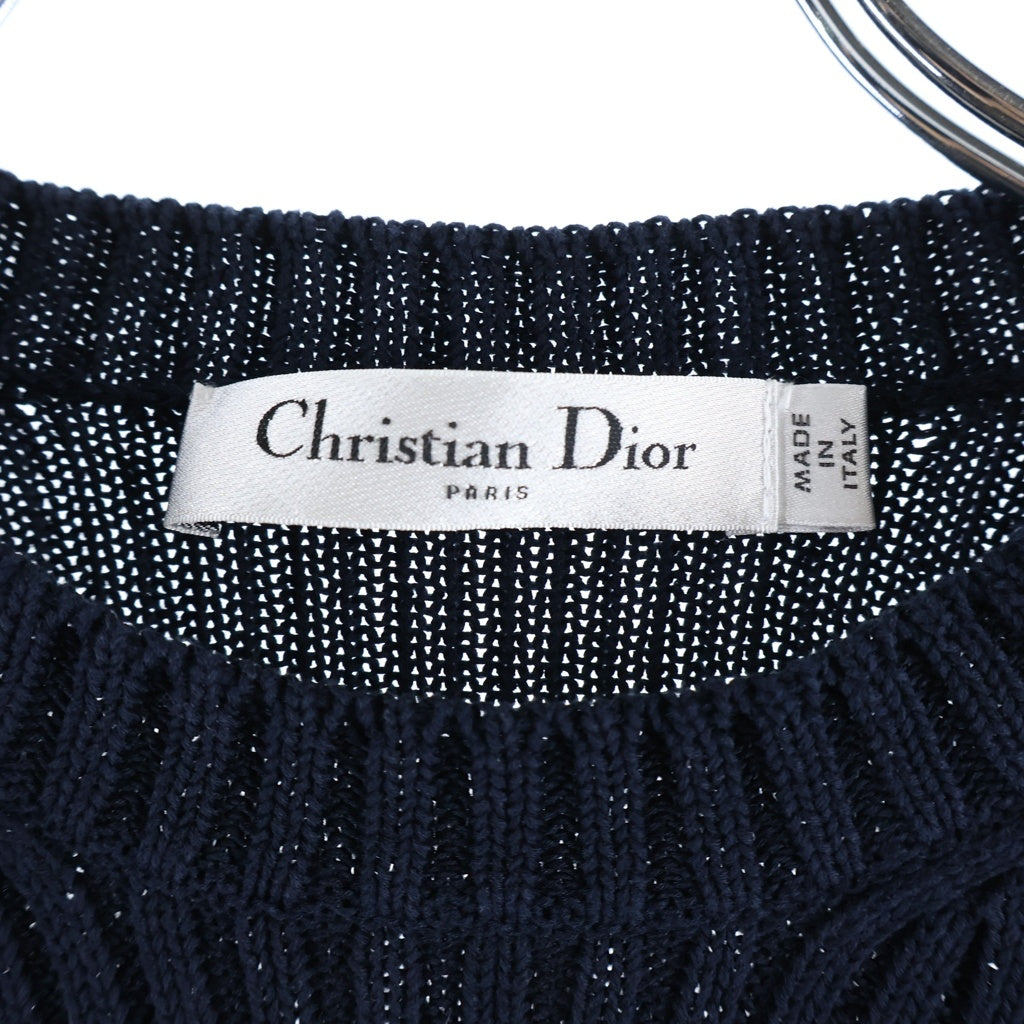 Christian Dior(クリスチャンディオール) DIOR MARINIERE ロゴ編み込み ボーダー半袖ニット レディース ネイビー 254S15AM730