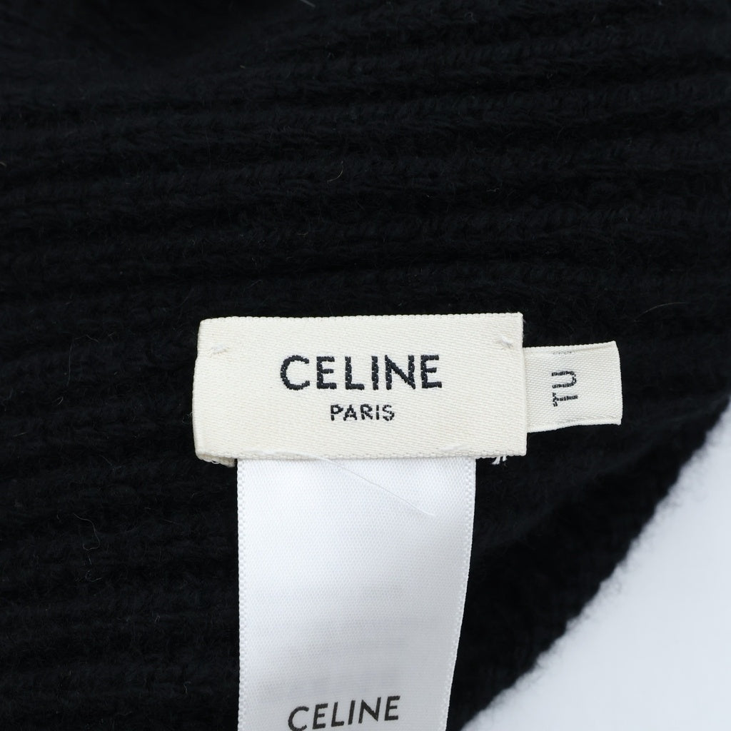 CELINE(セリーヌ) トリオンフロゴ刺繍 カシミヤニット キャップ ビーニー ブラック 2AA32384D.38NO
