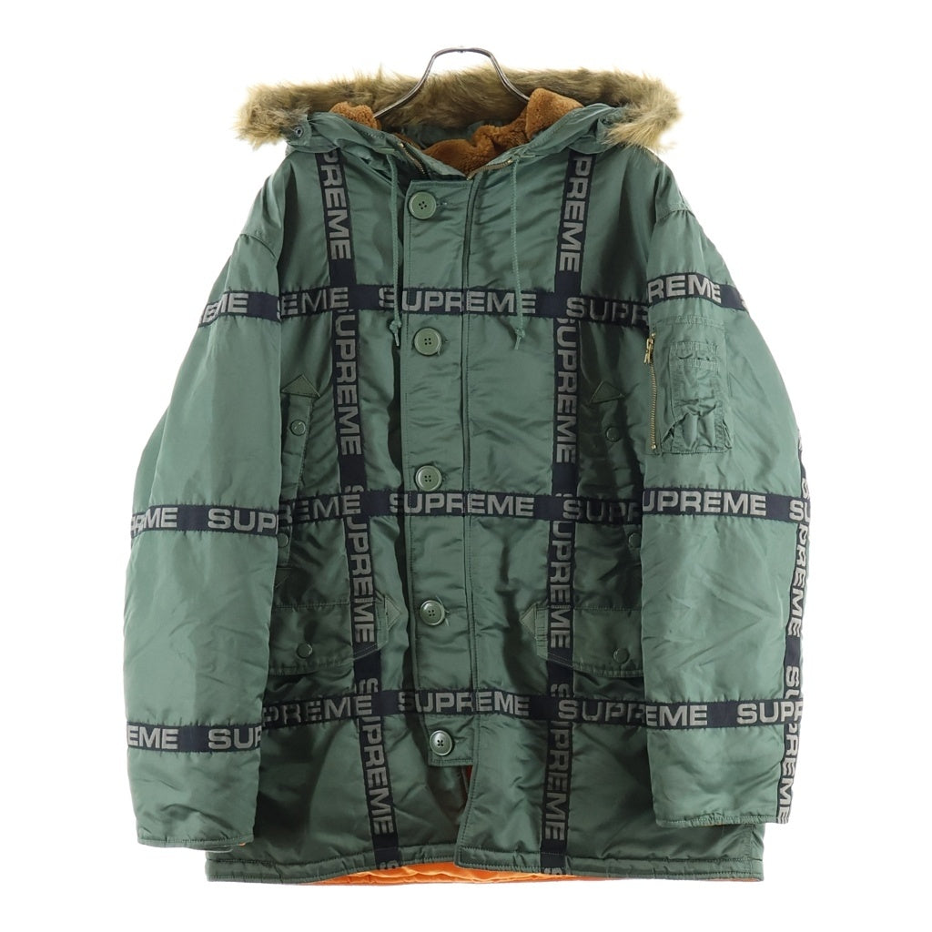 SUPREME(シュプリーム) 18AW Logo Tape Parka ロゴテープデザイン N-3B フーデッド中綿ジャケット カーキ