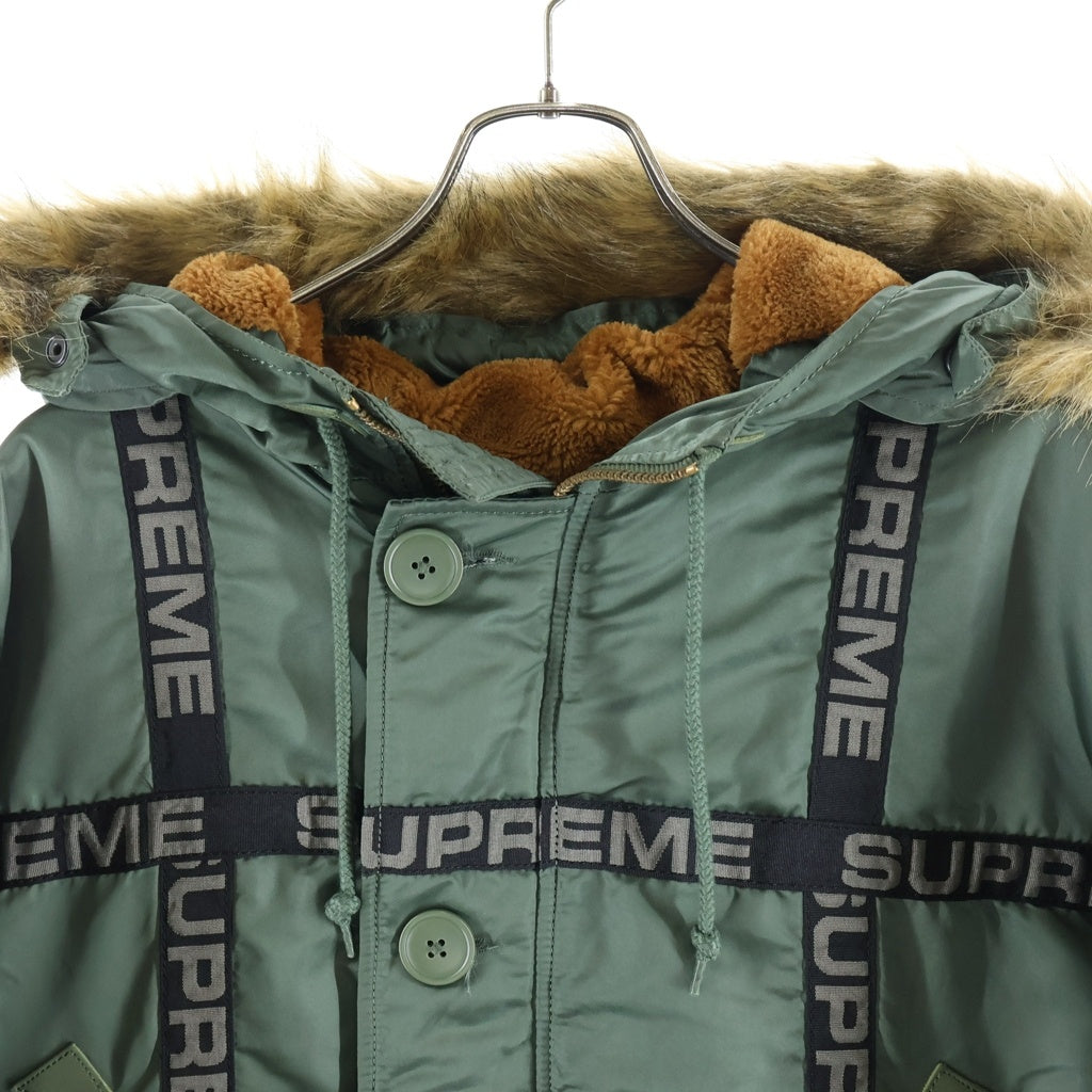 SUPREME(シュプリーム) 18AW Logo Tape Parka ロゴテープデザイン N-3B フーデッド中綿ジャケット カーキ