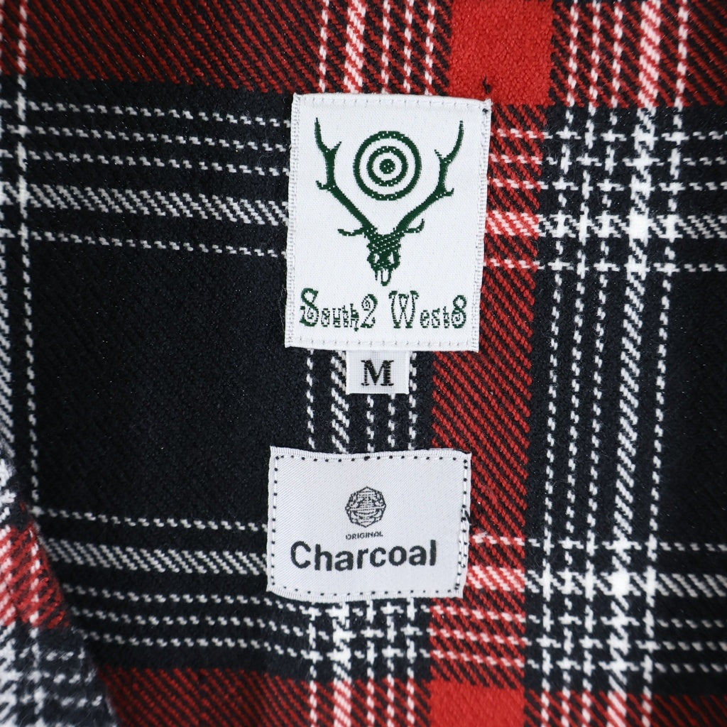 SOUTH2 WEST8(サウス2ウエスト8) ×Charcoal TOKYO ×チャコールトーキョー ノーカラーウールチェック カーディガン レッド LQ857