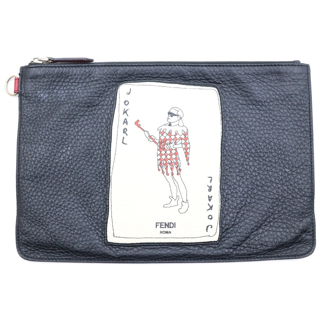 FENDI(フェンディ) JOKARL レザークラッチバッグ セカンドバッグ ブラック レディース