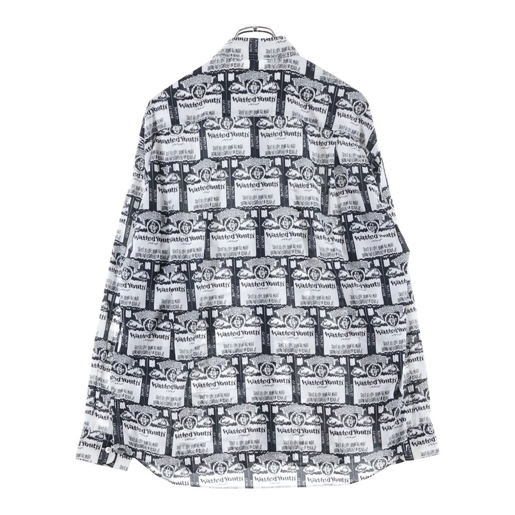 WASTED YOUTH(ウェイステッドユース) × POGGYTHEMAN for UNITED ARROWS & SONS PRINT ポギーザマン フォー ユナイテッドアローズ アンド サンズプリント 長袖シャツ ブラック/ホワイト