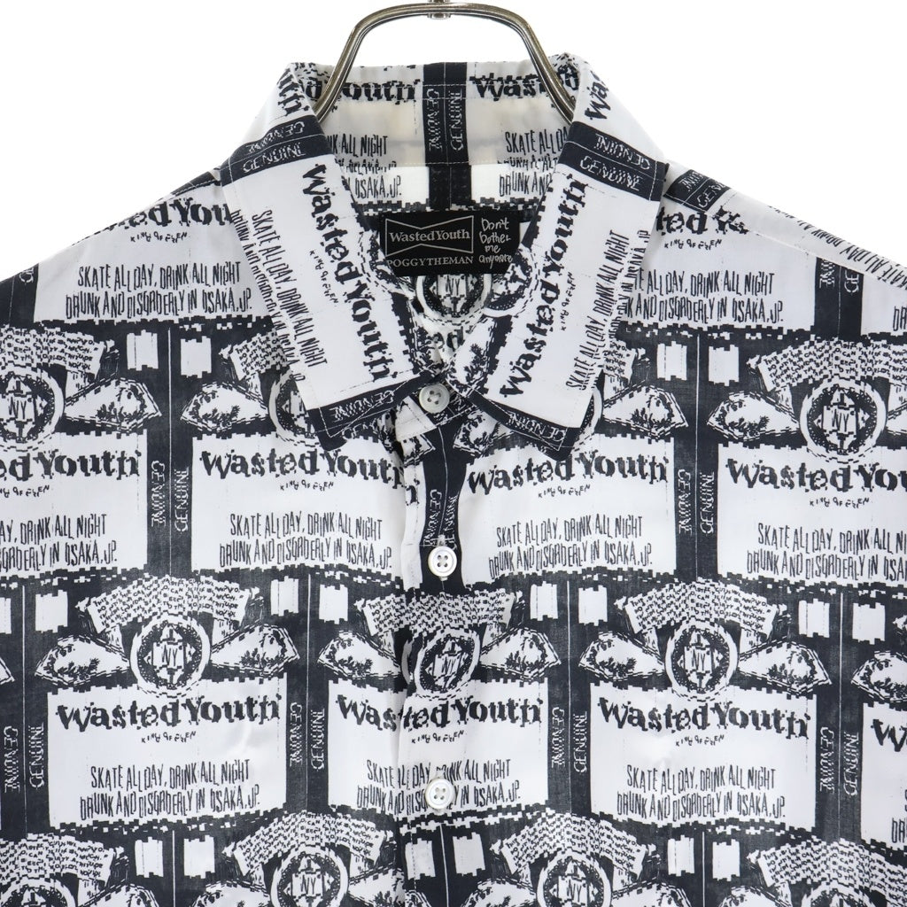 WASTED YOUTH(ウェイステッドユース) × POGGYTHEMAN for UNITED ARROWS & SONS PRINT ポギーザマン フォー ユナイテッドアローズ アンド サンズプリント 長袖シャツ ブラック/ホワイト
