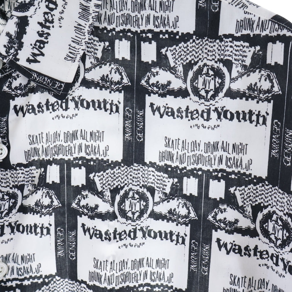 WASTED YOUTH(ウェイステッドユース) × POGGYTHEMAN for UNITED ARROWS & SONS PRINT ポギーザマン フォー ユナイテッドアローズ アンド サンズプリント 長袖シャツ ブラック/ホワイト