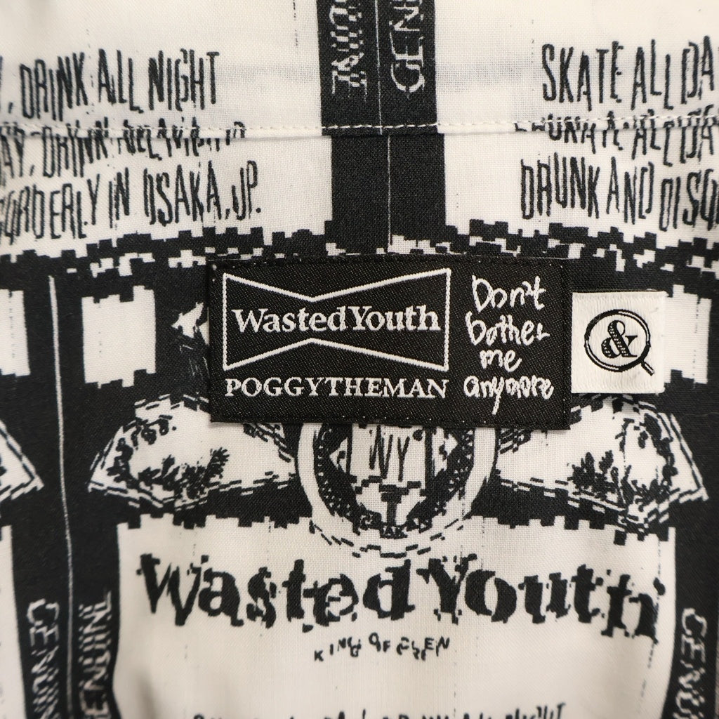 WASTED YOUTH(ウェイステッドユース) × POGGYTHEMAN for UNITED ARROWS & SONS PRINT ポギーザマン フォー ユナイテッドアローズ アンド サンズプリント 長袖シャツ ブラック/ホワイト