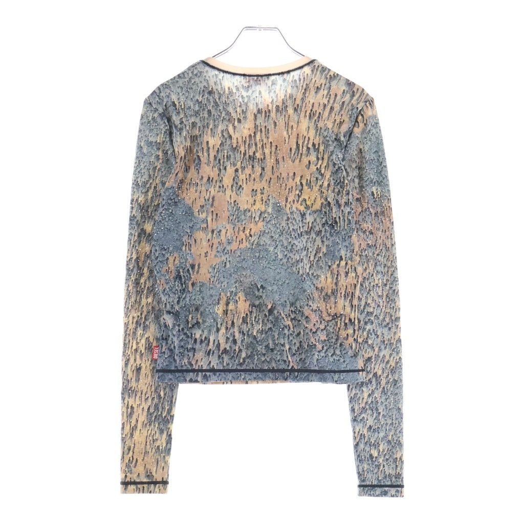 DIESEL(ディーゼル) T-Cutie-LS 総柄ラインストーン クルーネック長袖Tシャツカットソー ブラウン A14595-0KMAQ レディース