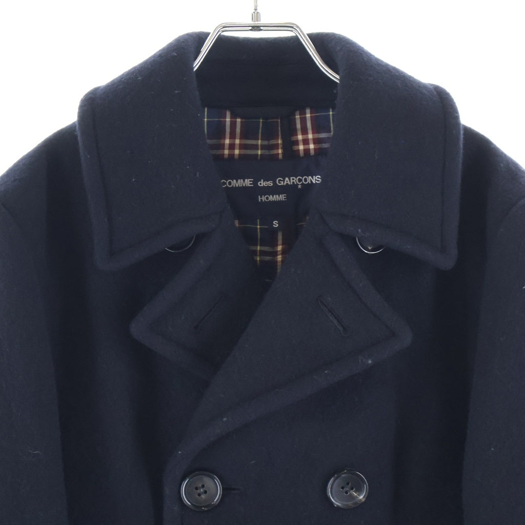 COMME des GARCONS HOMME(コムデギャルソンオム) 09AW 裏地チェック柄 ウール ピーコート ブラック HD-C-107