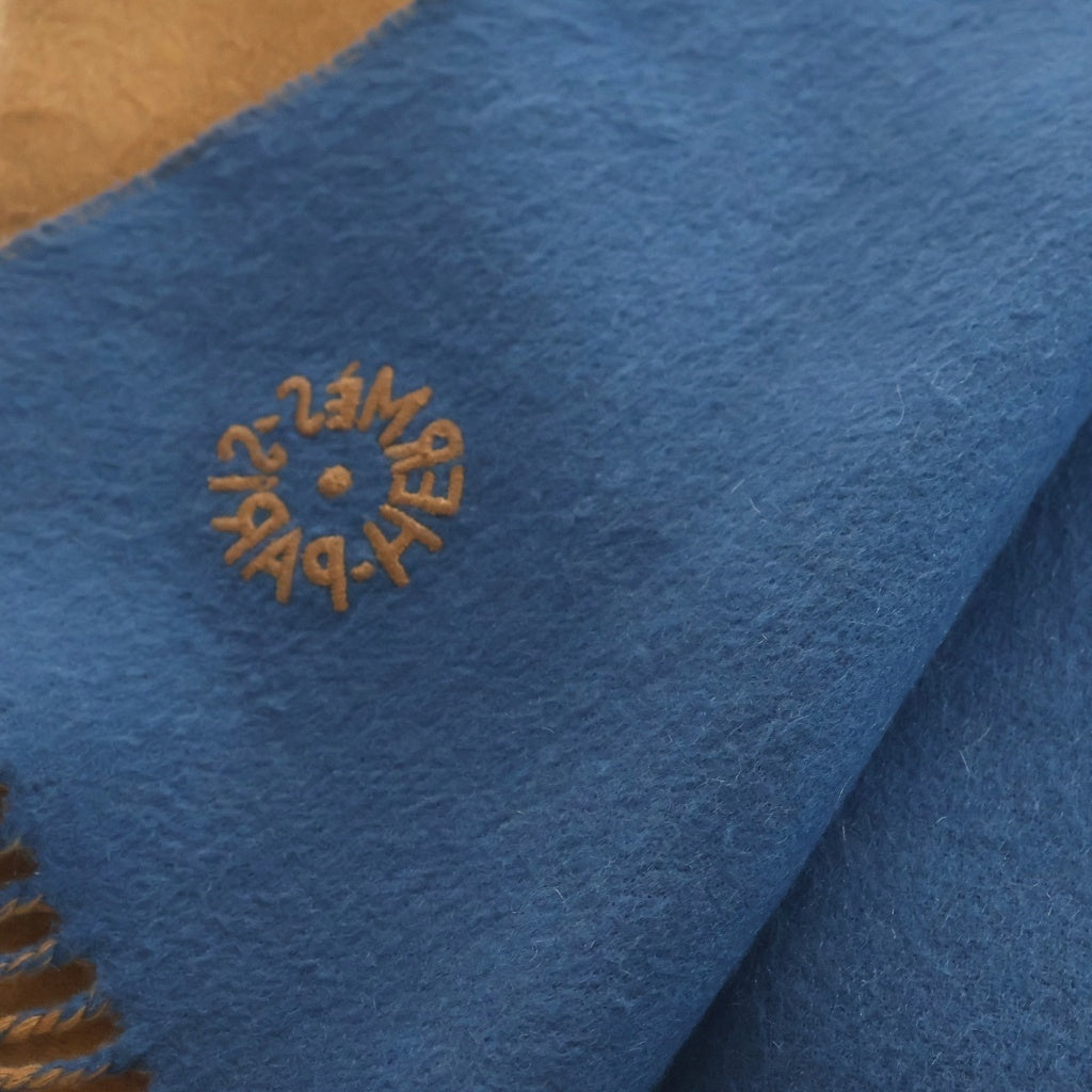 HERMES(エルメス) レクトヴェルソ ロゴ刺繡 カシミヤ大判マフラー ブラウン/ブルー レディース