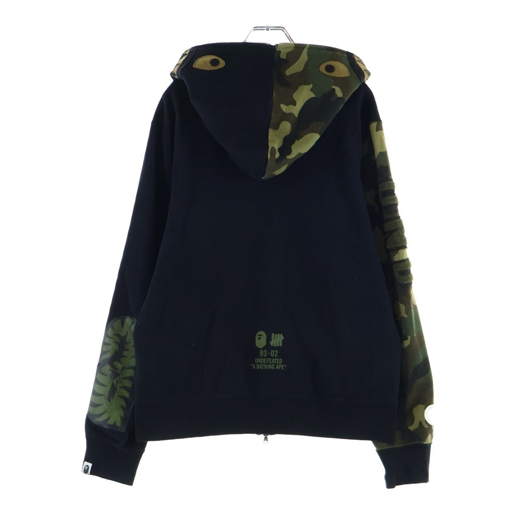 A BATHING APE(アベイシングエイプ) ×UNDEFEATED WOODLAND CAMO SHARK HOODIE アンディフィーデッド ウッドランド シャーク フルジップアップパーカー ブラック/カモ