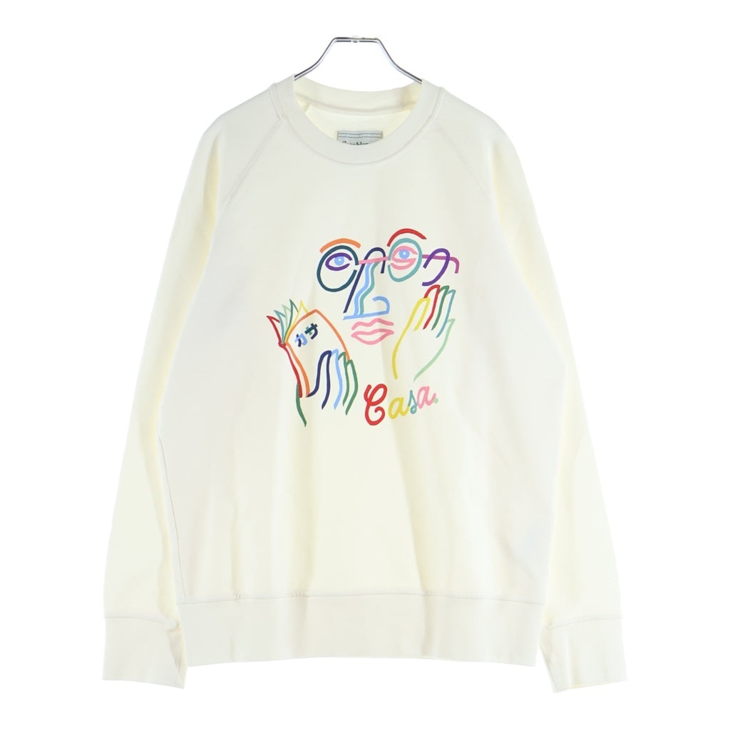 CASABLANCA(カサブランカ) 22SS Fujita san Sweatshirt フロントフリント クルーネック長袖スウェットトレーナー ホワイト MS22-JTP-011