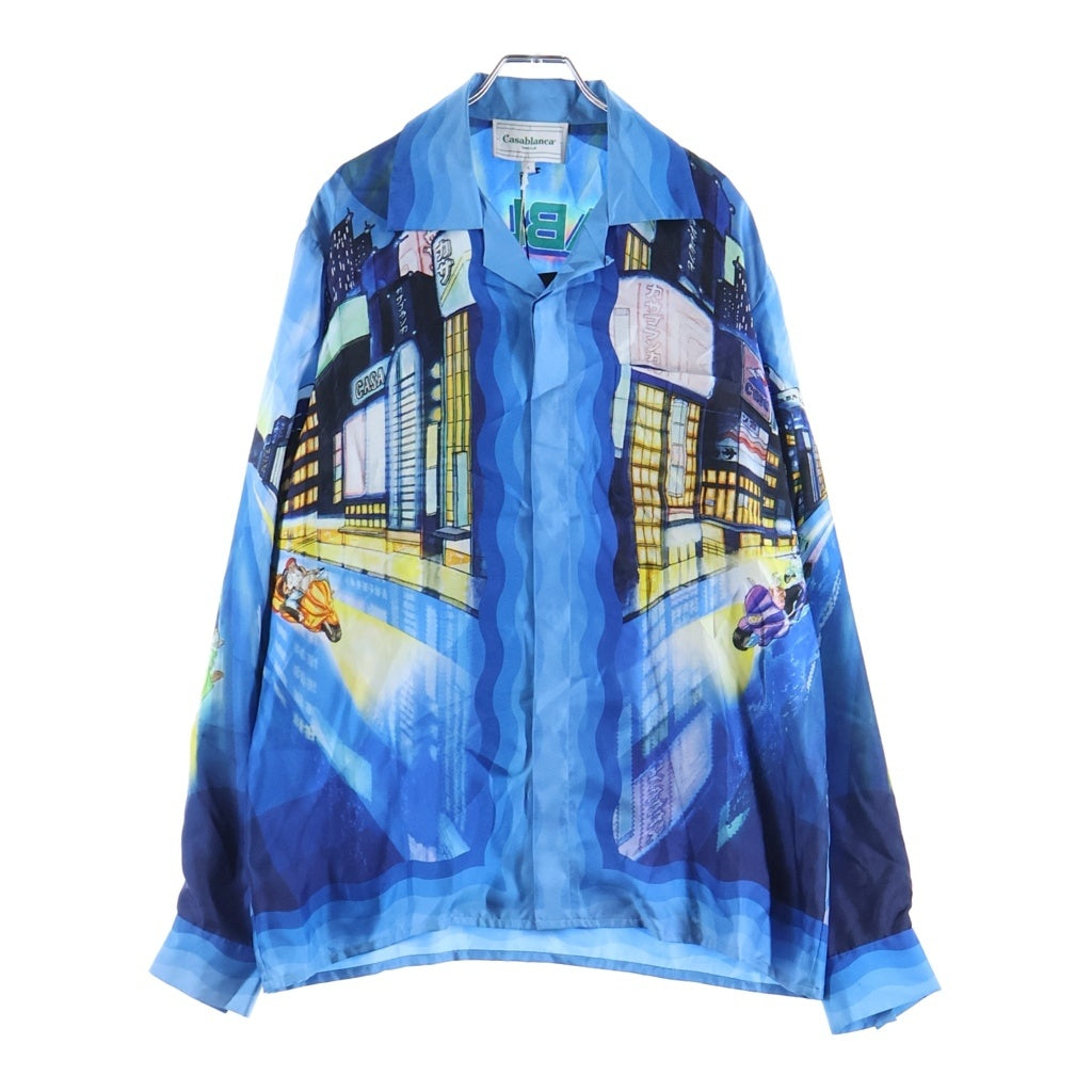 CASABLANCA(カサブランカ) 22SS Tokyo Night 長袖シルクシャツ ブルー MS22-SH-006