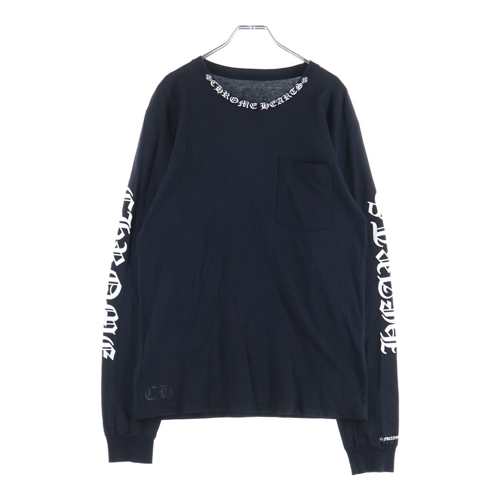 CHROME HEARTS(クロムハーツ) CH NECK LOGO L/S TEE ネックロゴ 袖ロゴプリント クルーネック長袖Tシャツカットソー ブラック