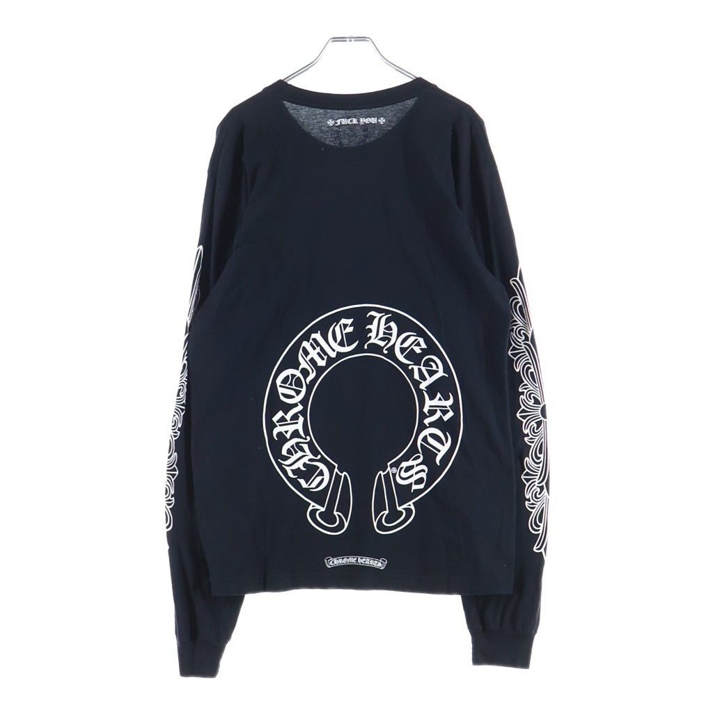 CHROME HEARTS(クロムハーツ) FLRL CRS HORSESHOE L/S TEE アームフローラルプリント バックホースシュー クルーネック長袖Tシャツカットソー ブラック