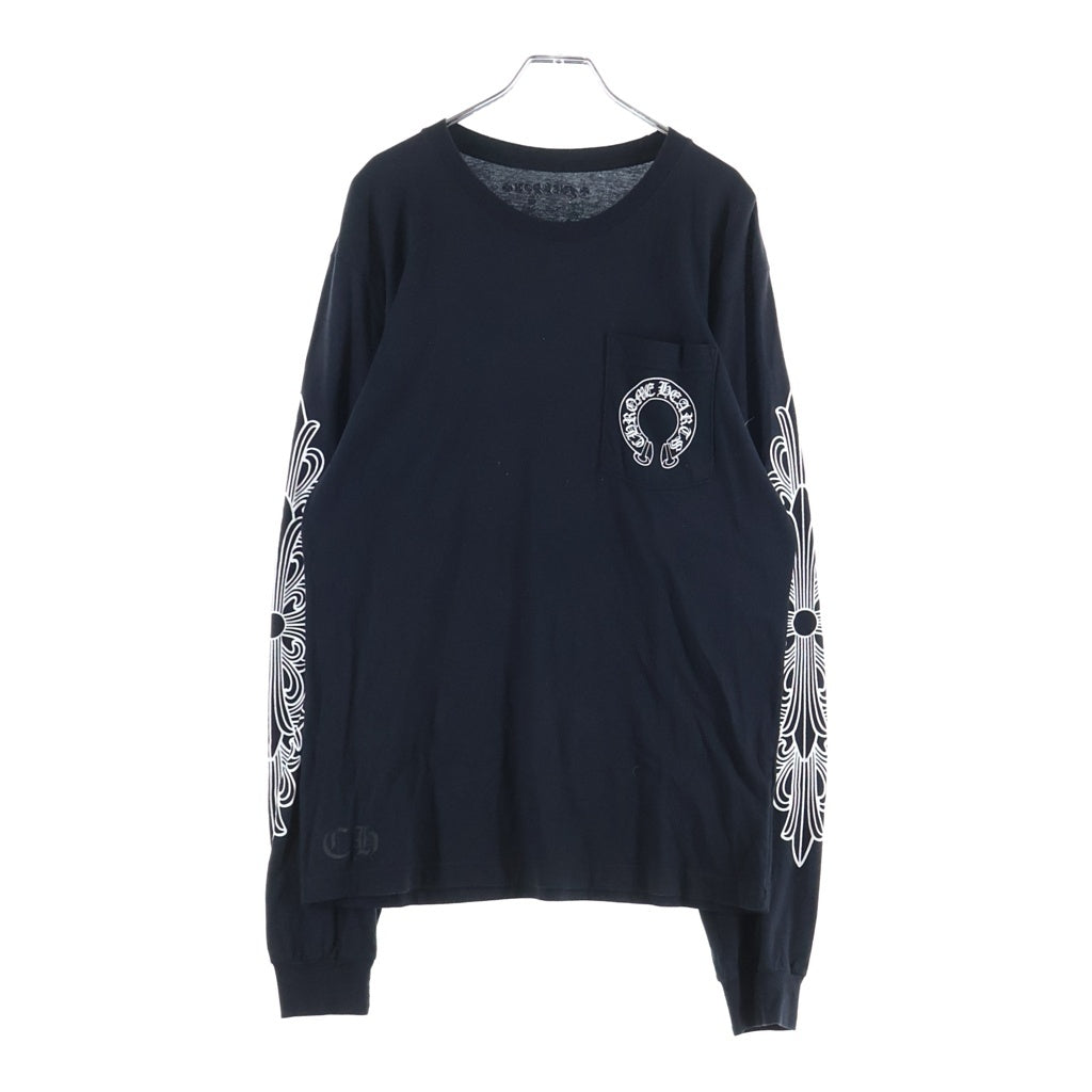 CHROME HEARTS(クロムハーツ) FLRL CRS HORSESHOE L/S TEE アームフローラルプリント バックホースシュー クルーネック長袖Tシャツカットソー ブラック