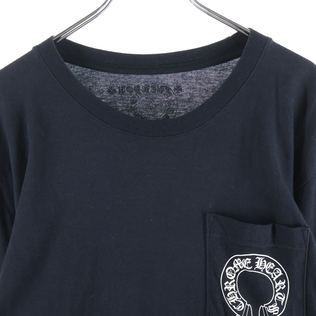 CHROME HEARTS(クロムハーツ) FLRL CRS HORSESHOE L/S TEE アームフローラルプリント バックホースシュー クルーネック長袖Tシャツカットソー ブラック