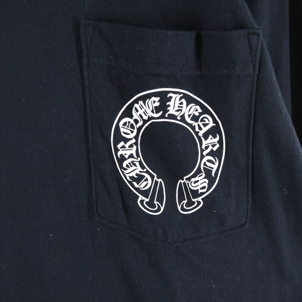 CHROME HEARTS(クロムハーツ) FLRL CRS HORSESHOE L/S TEE アームフローラルプリント バックホースシュー クルーネック長袖Tシャツカットソー ブラック