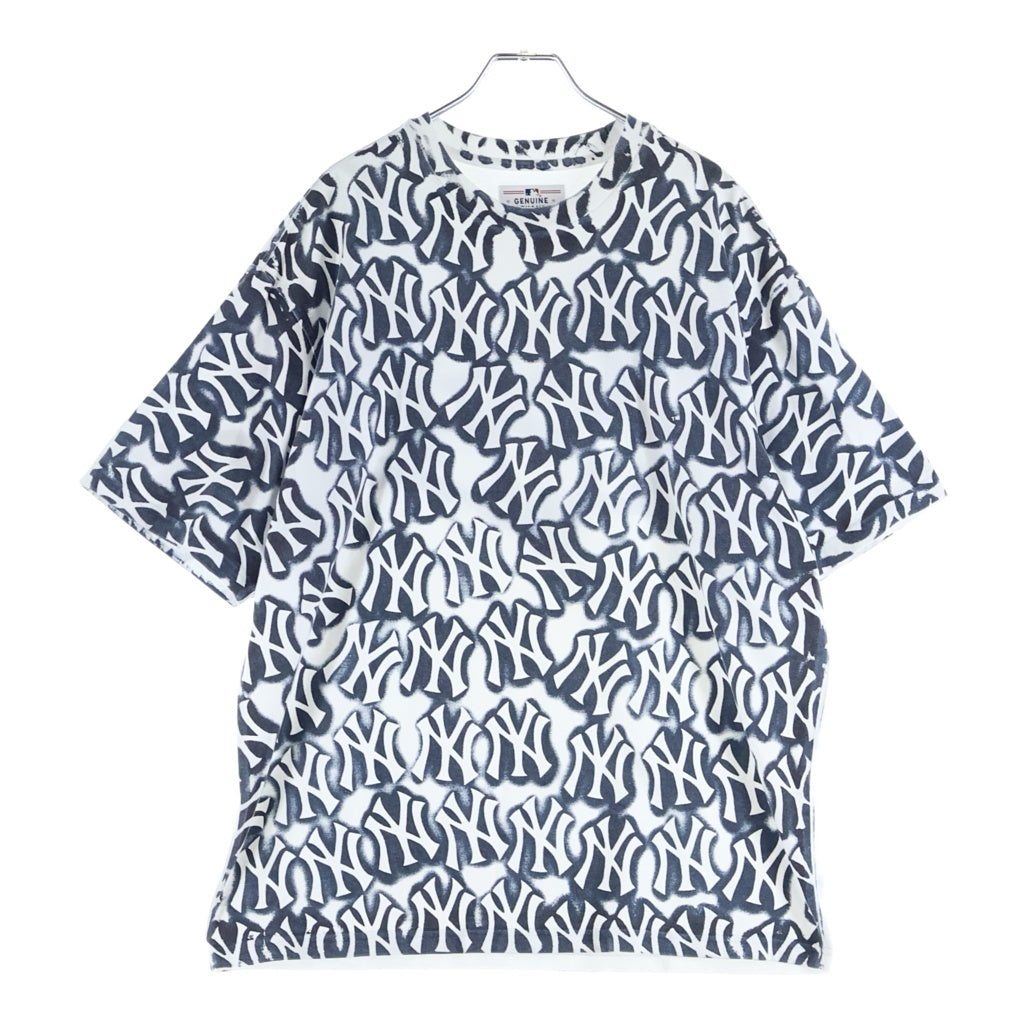 SUPREME(シュプリーム) 21AW ×New York Yankees Airbrush ×ニューヨークヤンキース 総柄ロゴプリント クルーネック半袖Tシャツカットソー ホワイト/ネイビー