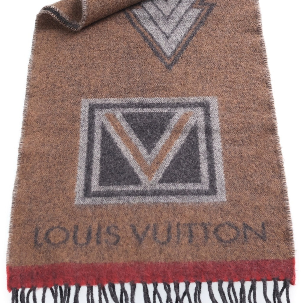 LOUIS VUITTON(ルイヴィトン) エシャルプ LVスティッカー 総柄 カシミヤ混 ウールマフラー ブラウン M70040 レディース