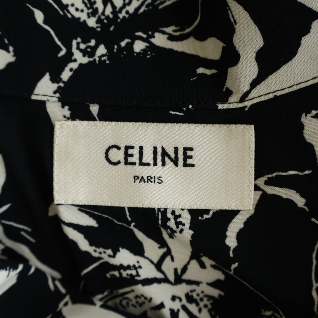 CELINE(セリーヌ) フラワー総柄 ハワイアン オープンカラー 半袖シャツ ブラック/ホワイト 2C946837Y.38VA