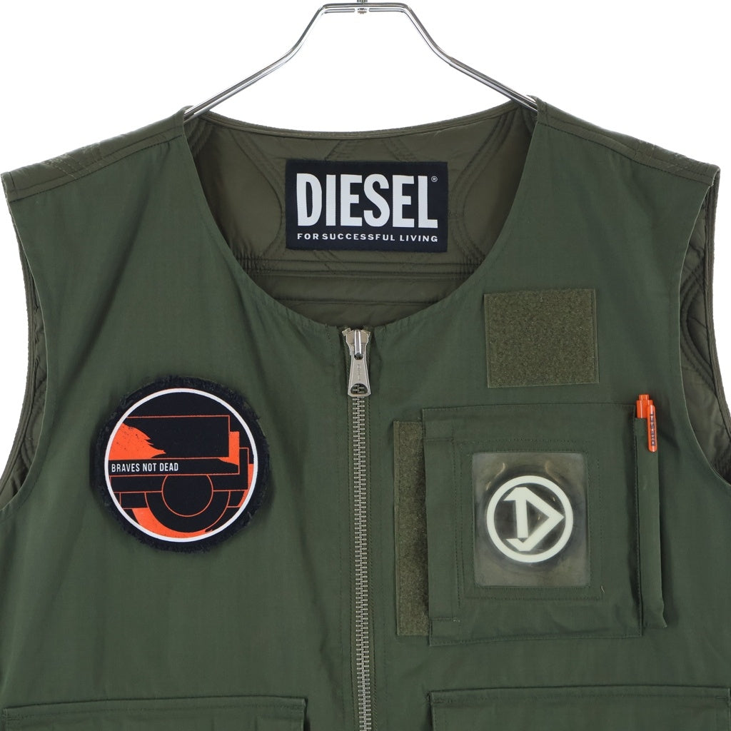 DIESEL(ディーゼル) Logo Patch Utility Vest ロゴパッチ キルティング ベスト カーキ