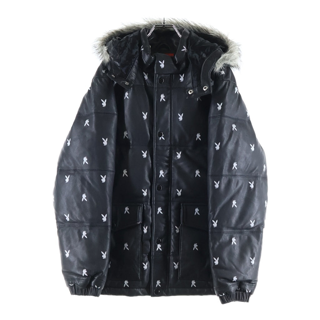 SUPREME(シュプリーム) 15AW Playboy Leather Puffy Jacket プレイボーイ レザーパフィフーディーダウンジャケット ブラック