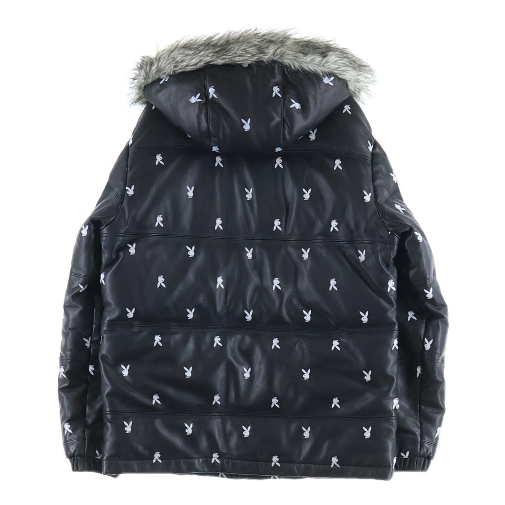 SUPREME(シュプリーム) 15AW Playboy Leather Puffy Jacket プレイボーイ レザーパフィフーディーダウンジャケット ブラック