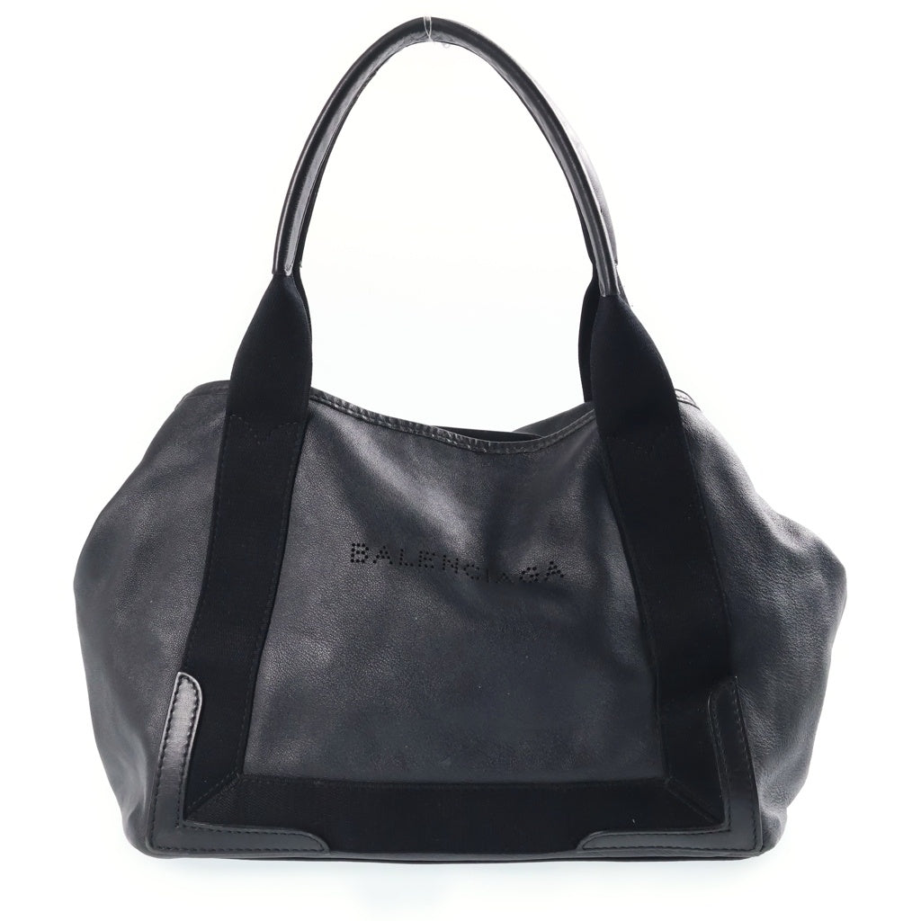BALENCIAGA(バレンシアガ) ネイビーカバス パンチングロゴ レザーハンドバッグ ブラック 339993 レディース