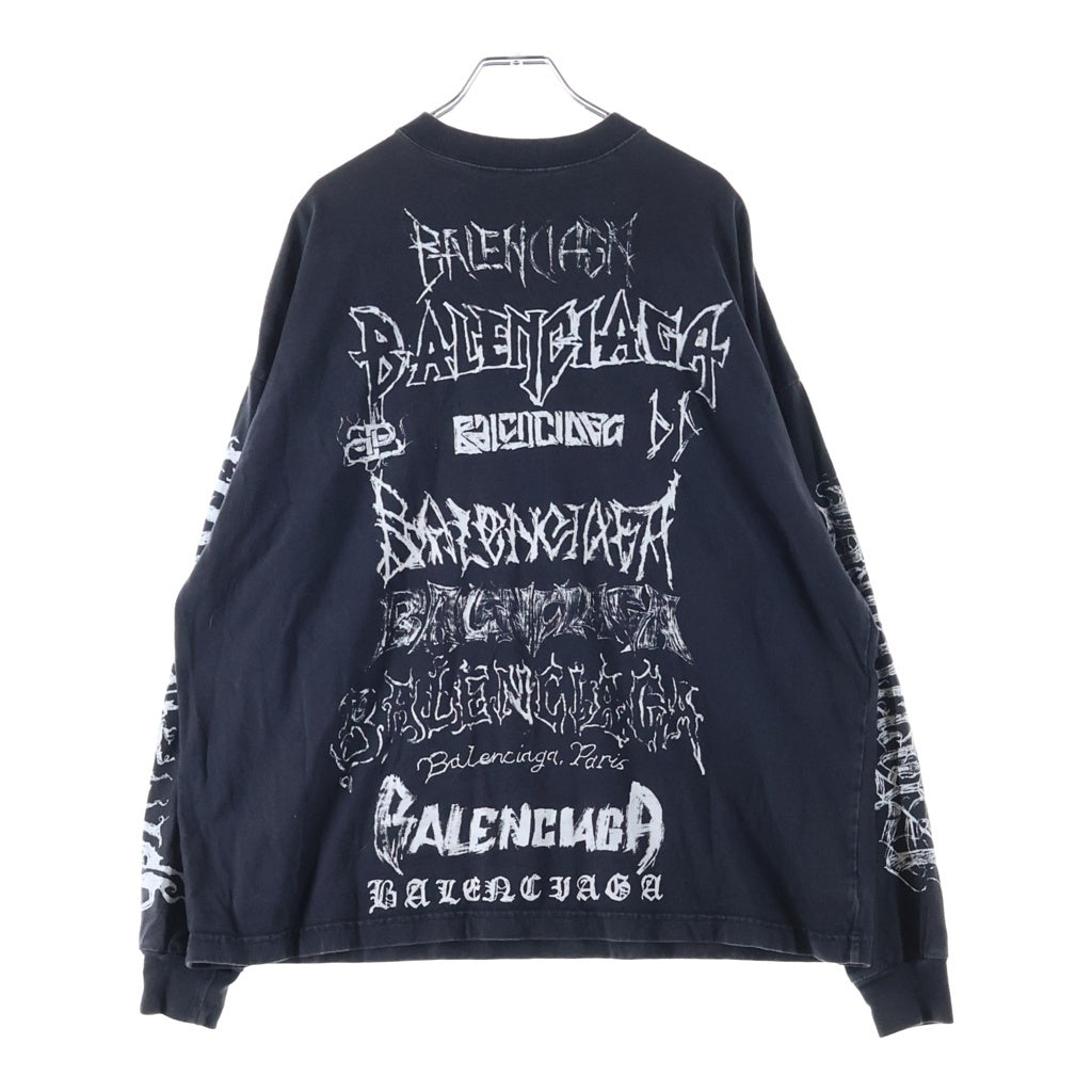 BALENCIAGA(バレンシアガ) 24SS Metal Logo Print メタルロゴプリント クルーネック長袖Tシャツカットソー ブラック 699191 TPV02