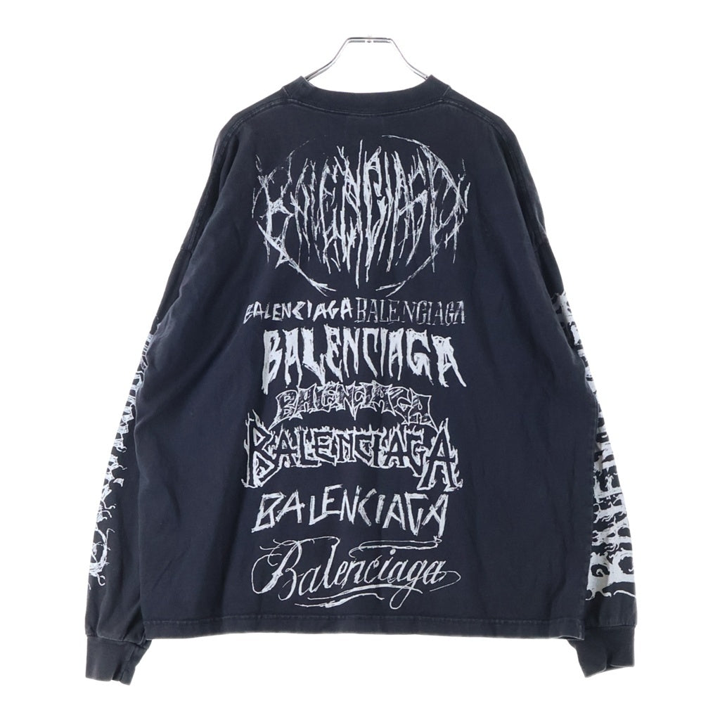 BALENCIAGA(バレンシアガ) 24SS Metal Logo Print メタルロゴプリント クルーネック長袖Tシャツカットソー ブラック 699191 TPV02