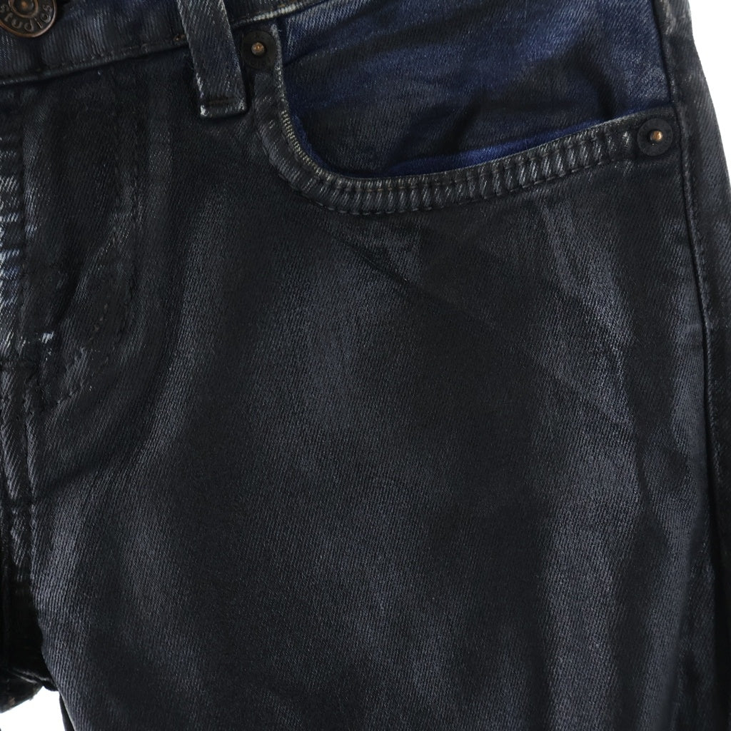 Acne Studios(アクネ ストゥディオズ) 26SS Skinny fit jeans レザー加工 ジップフライ デニムパンツ インディゴ/ブラック レディース A00567