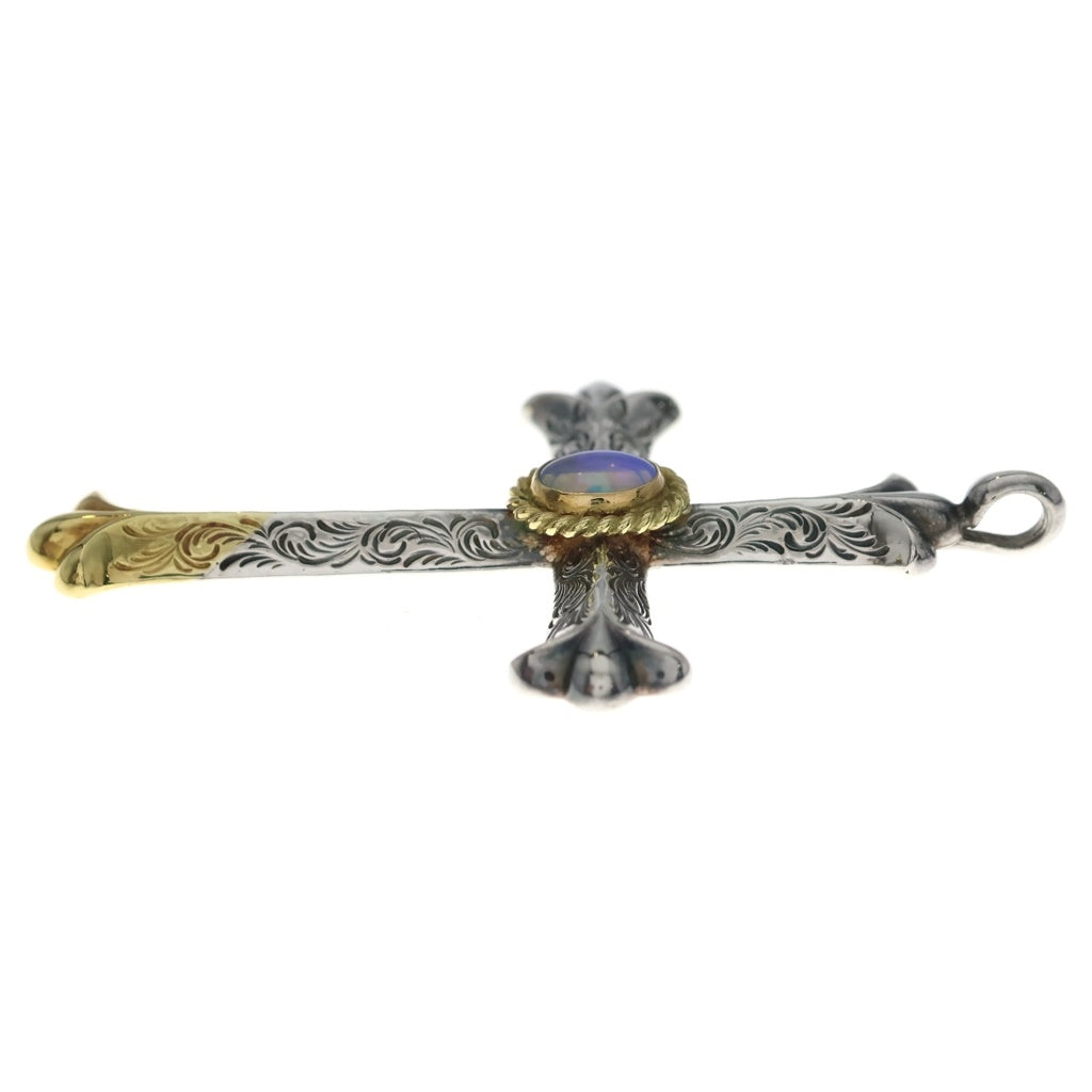 鷲見太郎(ワシミタロウ) K18YG Arabesque Design Cross Pendant 先金 金縄オパール アラベスクデザイン ペンダントトップ シルバー/ゴールド