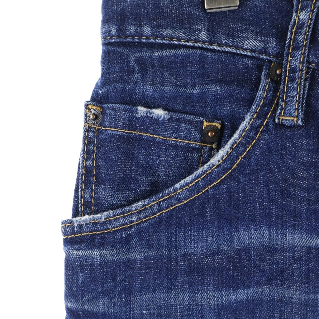 DSQUARED2(ディースクエアード) Clasic Kenny Jean ロゴパッチ付き ボタンフライスキニージーンズ インディゴ S74LB1307 S30342