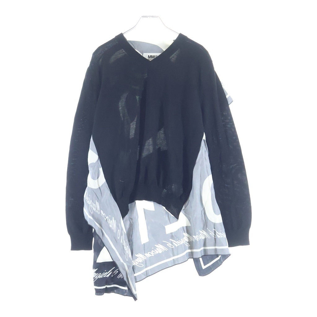 MM6 Maison Margiela(エムエムシックスメゾンマルジェラ) スカーフ切り替えデザイン 長袖ニット セーター ブラック/ホワイト レディース S32HA0576