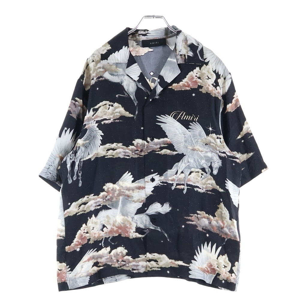 AMIRI(アミリ) ALL OVER PEGASUS BOWLING SHIRT オールオーバー ペガサス 総柄シルク開襟半袖ボウリングシャツ ブラック