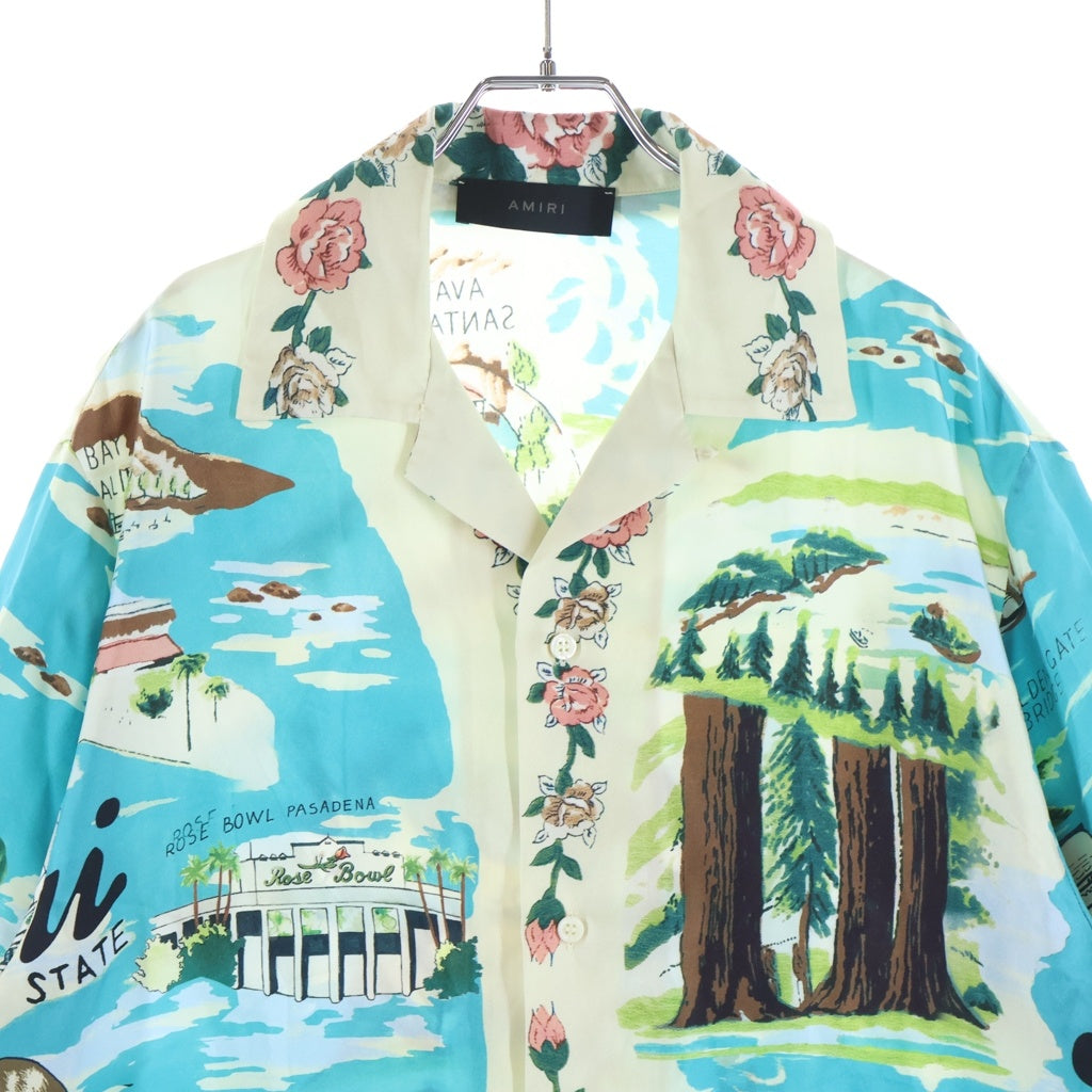 AMIRI(アミリ) California Bowling Shirt カリフォルニア 総柄シルク開襟半袖ボタンダウンボウリングシャツ マルチカラー
