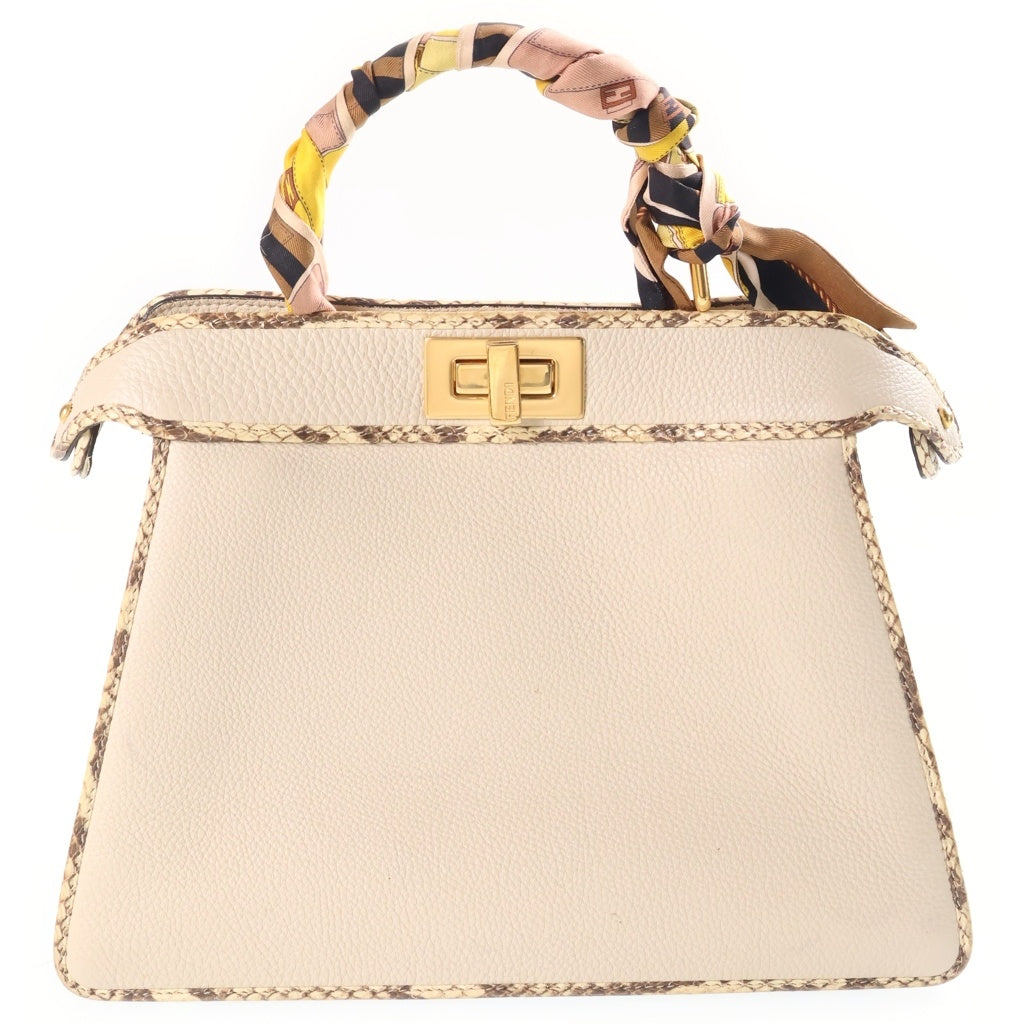 FENDI(フェンディ) ピーカブー アイシーユー スモール パイソンレザーハンドショルダーバッグ アイボリー 8BN327 レディース