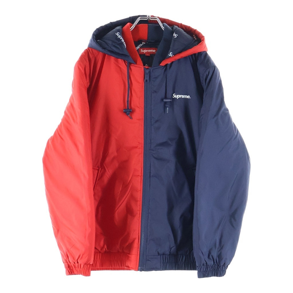 SUPREME(シュプリーム) 15AW 2-Tone Hooded Sideline Jacket ロゴプリント ツートン フーデッド サイドライン 中綿ジャケット レッド/ネイビー