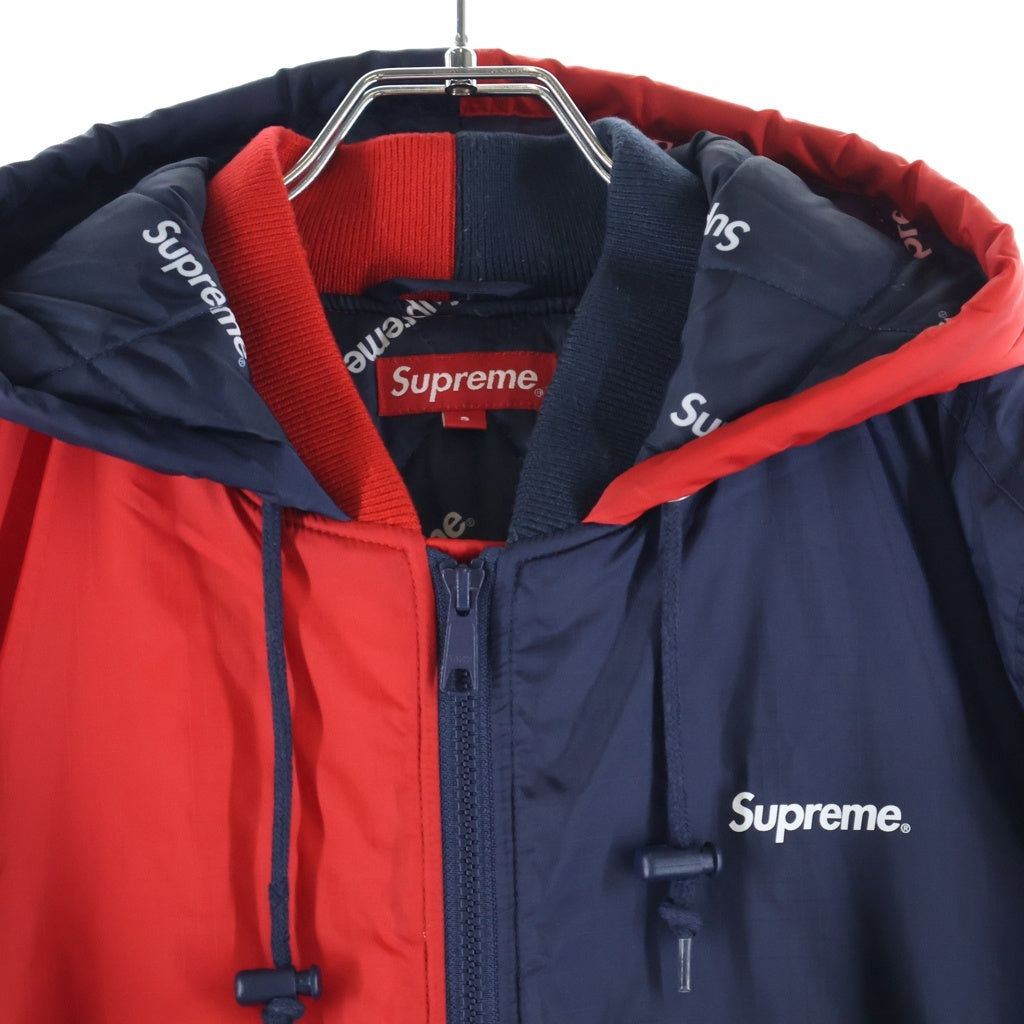 SUPREME(シュプリーム) 15AW 2-Tone Hooded Sideline Jacket ロゴプリント ツートン フーデッド サイドライン 中綿ジャケット レッド/ネイビー