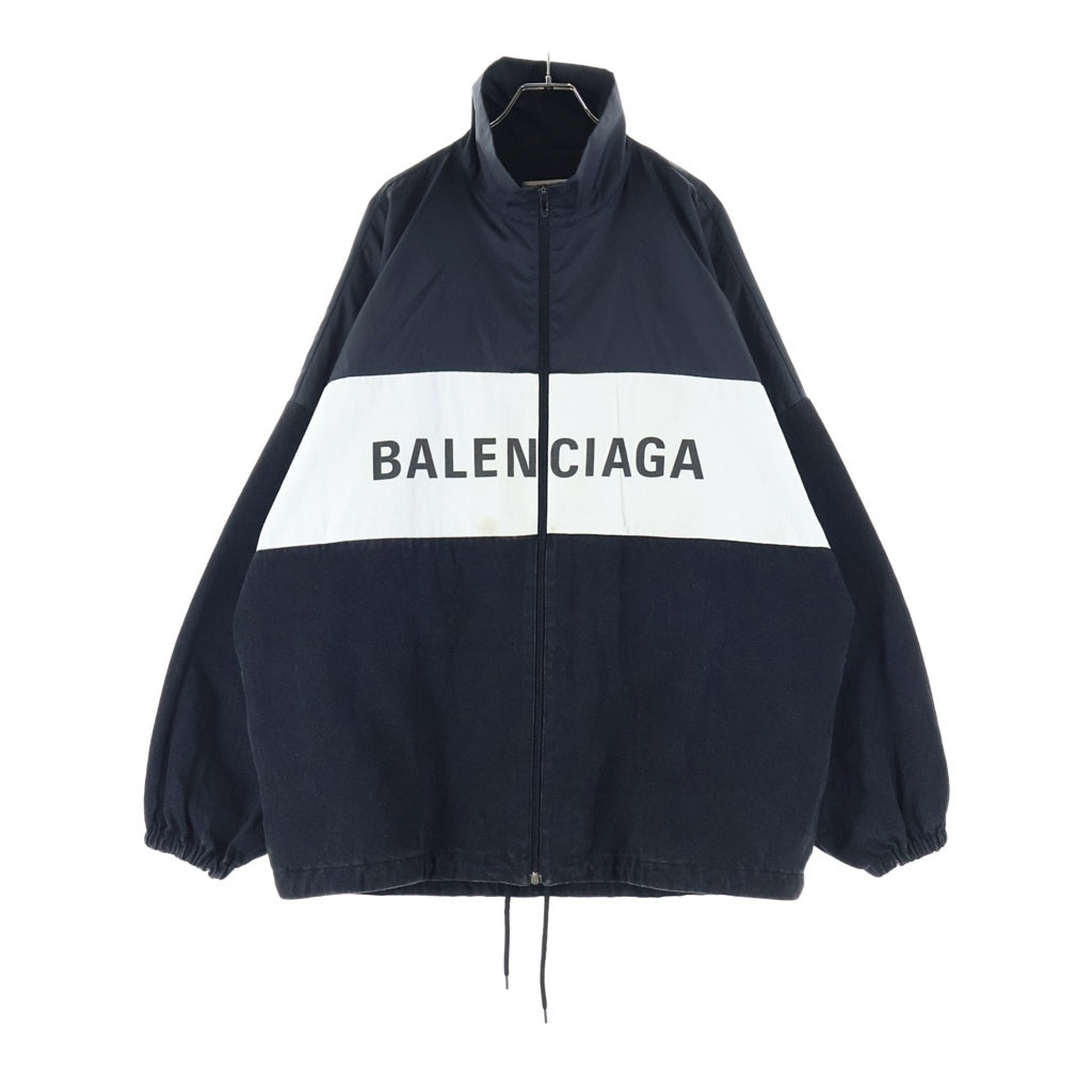 BALENCIAGA(バレンシアガ) TRACK SUIT JACKET デニム切り替え ロゴ ナイロンジャケット メンズ ブラック 529213