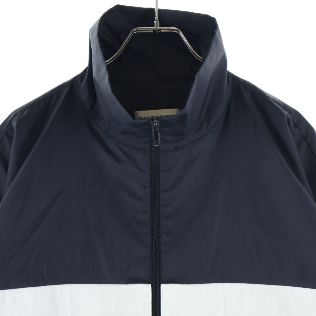 BALENCIAGA(バレンシアガ) TRACK SUIT JACKET デニム切り替え ロゴ ナイロンジャケット メンズ ブラック 529213