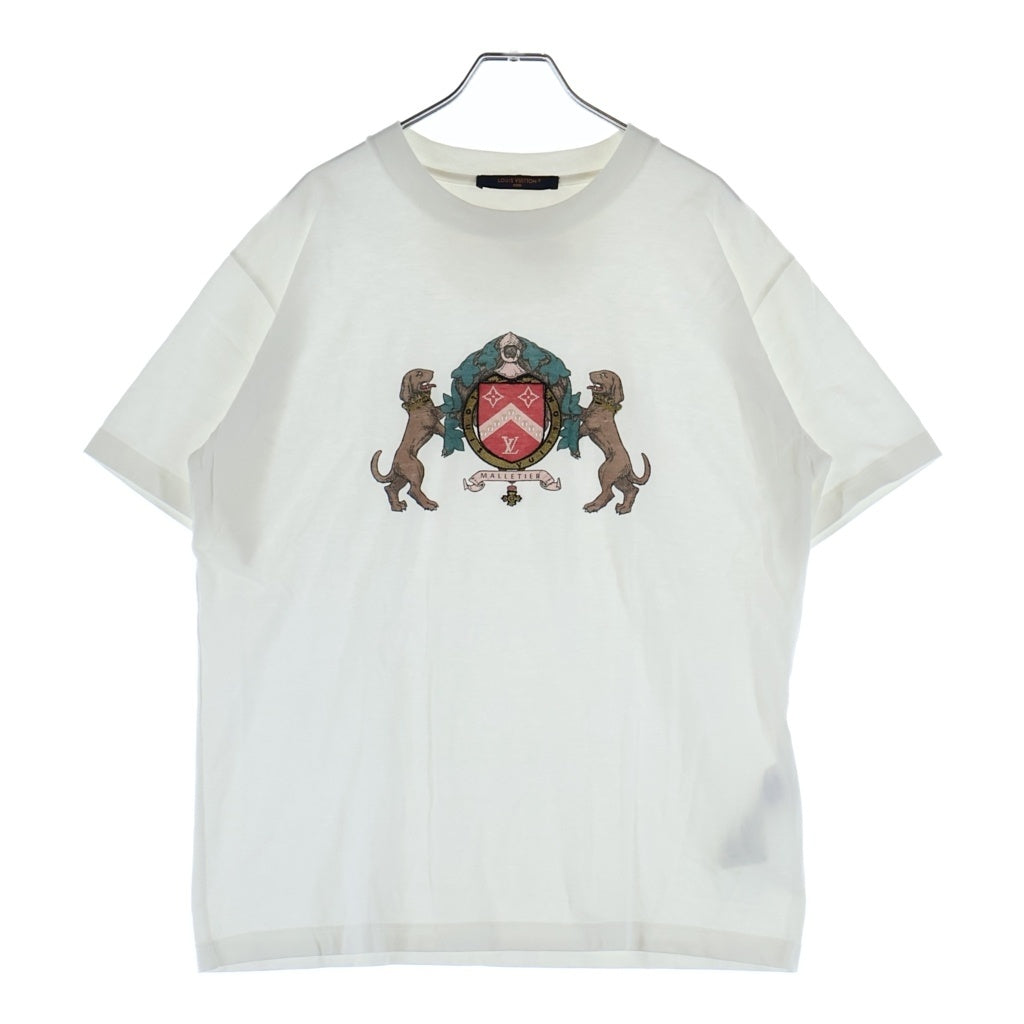 LOUIS VUITTON(ルイヴィトン) Embellished Cotton エンベリッシュドコットン フロントプリント クルーネック半袖Tシャツカットソー ホワイト 1AGJZN