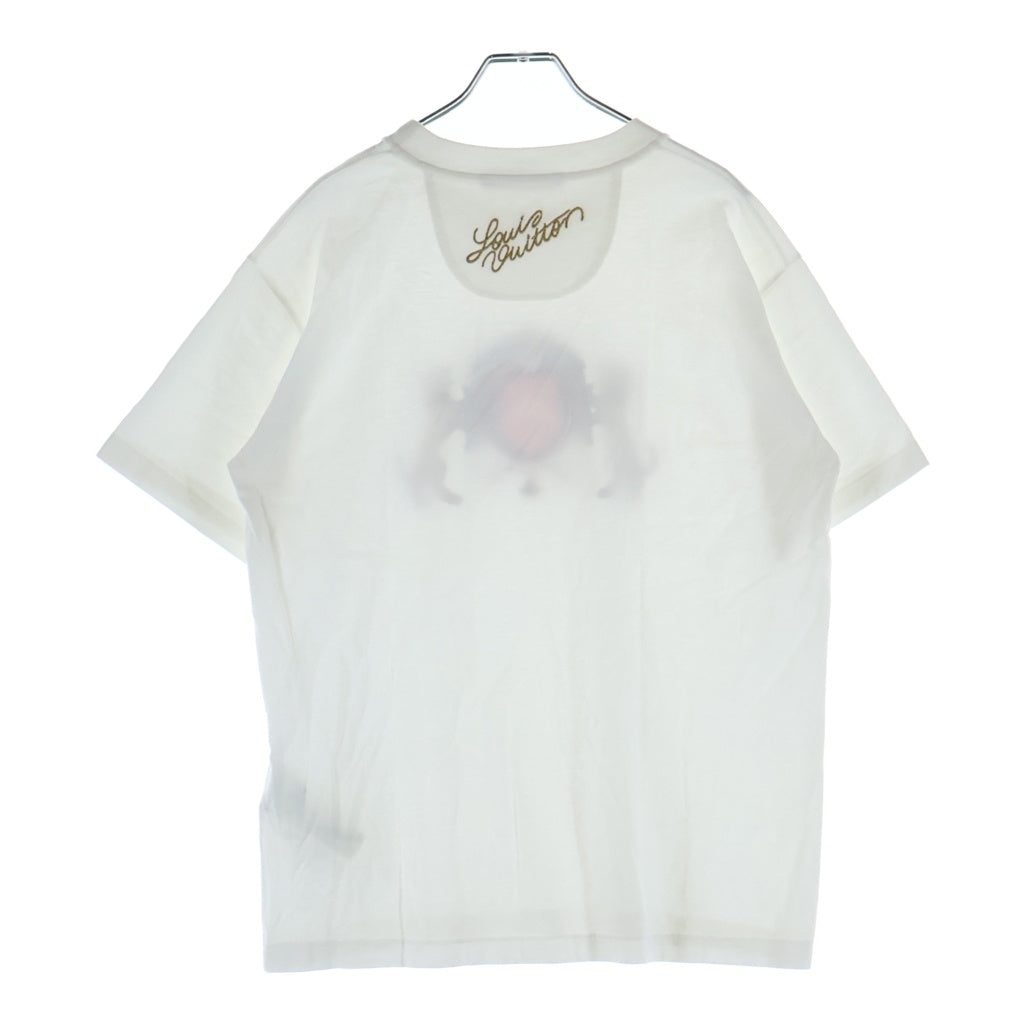 LOUIS VUITTON(ルイヴィトン) Embellished Cotton エンベリッシュドコットン フロントプリント クルーネック半袖Tシャツカットソー ホワイト 1AGJZN