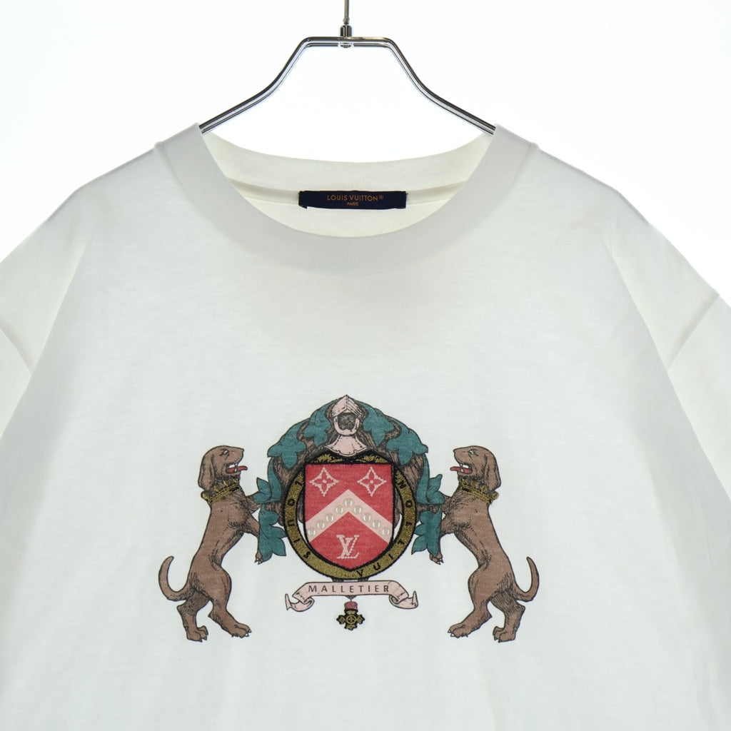 LOUIS VUITTON(ルイヴィトン) Embellished Cotton エンベリッシュドコットン フロントプリント クルーネック半袖Tシャツカットソー ホワイト 1AGJZN