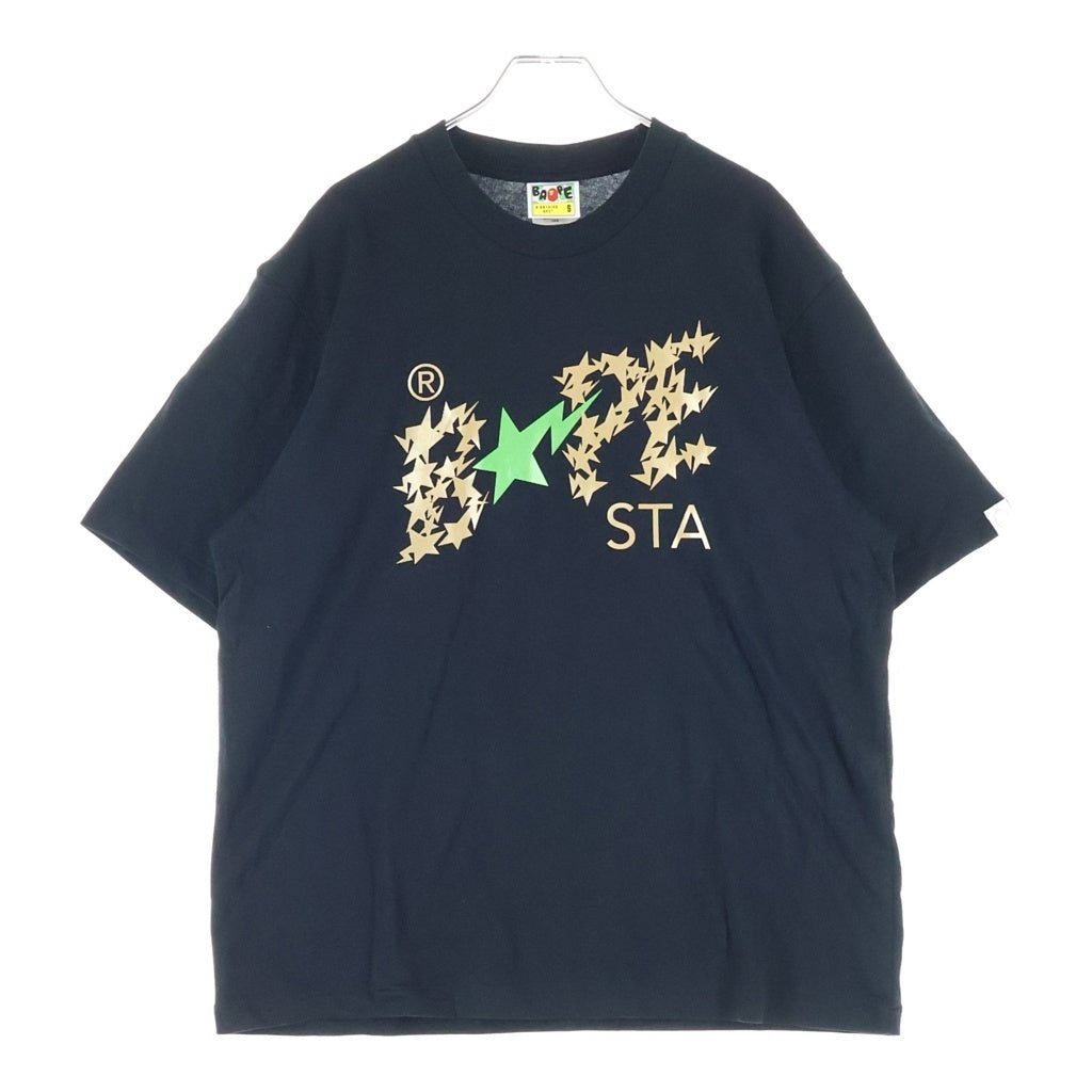 A BATHING APE(アベイシングエイプ) METALLIC BAPE STA LOGO TEE クルーネック半袖Tシャツカットソー ブラック