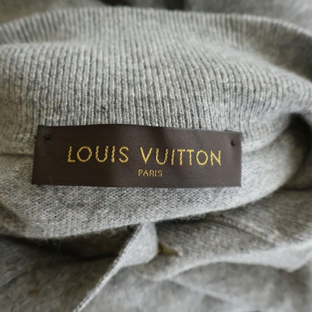 LOUIS VUITTON(ルイヴィトン) ロゴ刺繍 スタンドカラーカシミヤボタンダウン長袖ニットカーディガン グレー