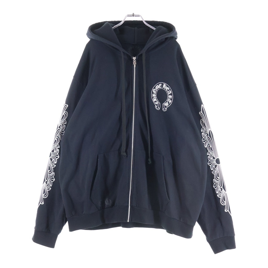 CHROME HEARTS(クロムハーツ) Floral Cross Horseshoe Zip Up Hoodie アームフローラル ホースシュー ダガージップ スウェットパーカー ブラック